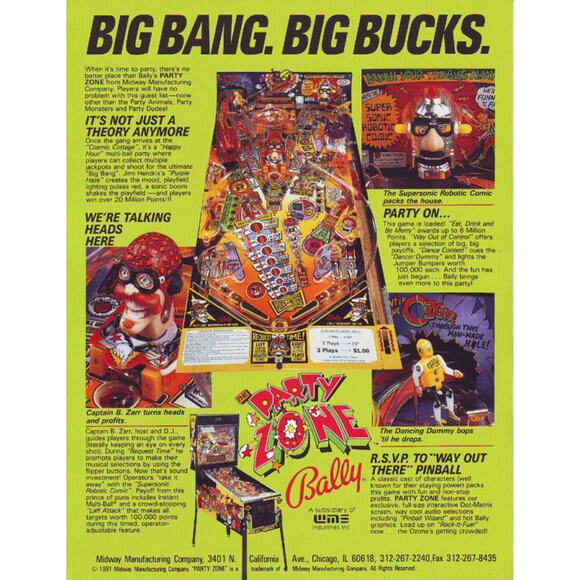 Party Zone Pinball Flyer Original NOS Promo Space Age Artwork Sci-Fi 1991 - Picture 5 of 5